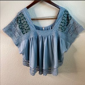 SALE! Free People Prarie Days light blue lace top